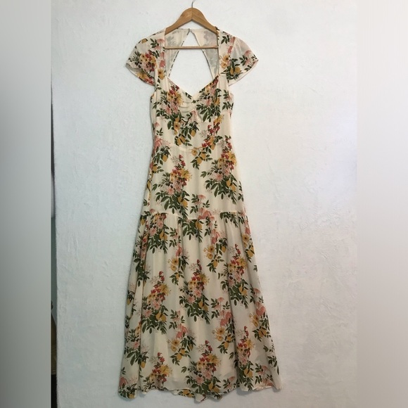 Reformation womens cream pink flower Myah Floral Printed Maxi Dress size 6 - Picture 3 of 13
